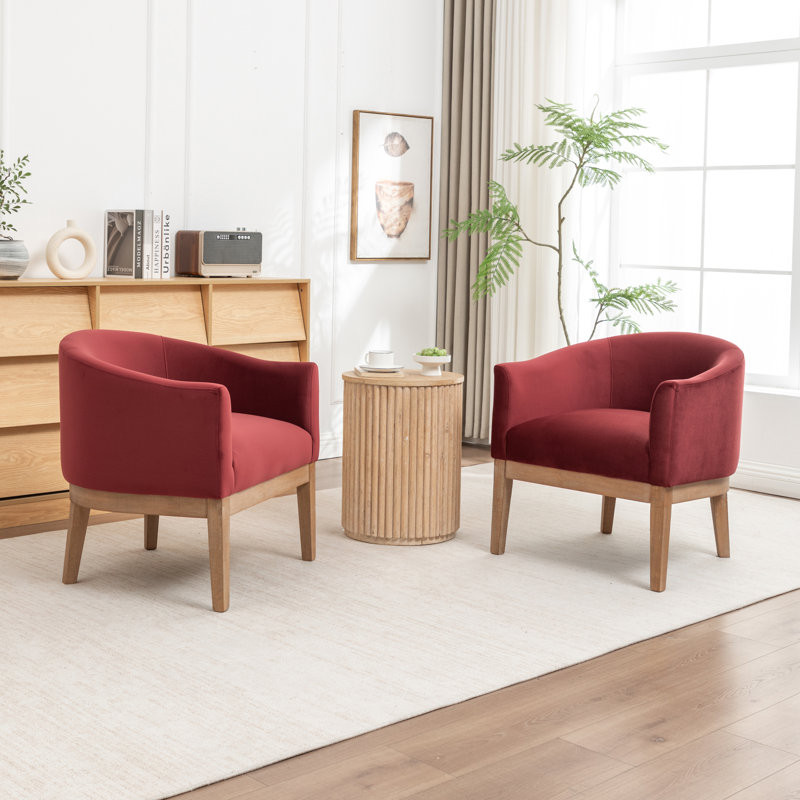 Fauteuil avec pieds en bois massif, Red