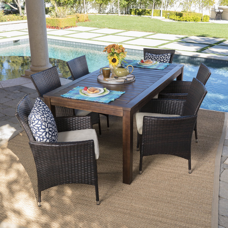 Appel 6 - Person Teak Wicker Patio Dining Set with Rectangular Table