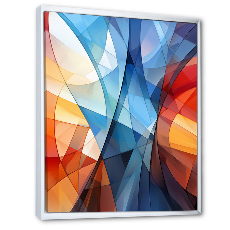 «Blue Brown Fractal Modern Energy» sur toile, Cadre flottant blanc, 32" H x 16" W