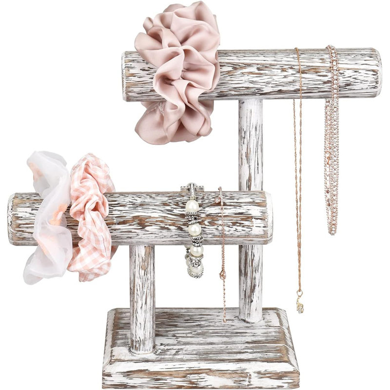 Support à bijoux en bois à 2 niveaux, Blanc antique