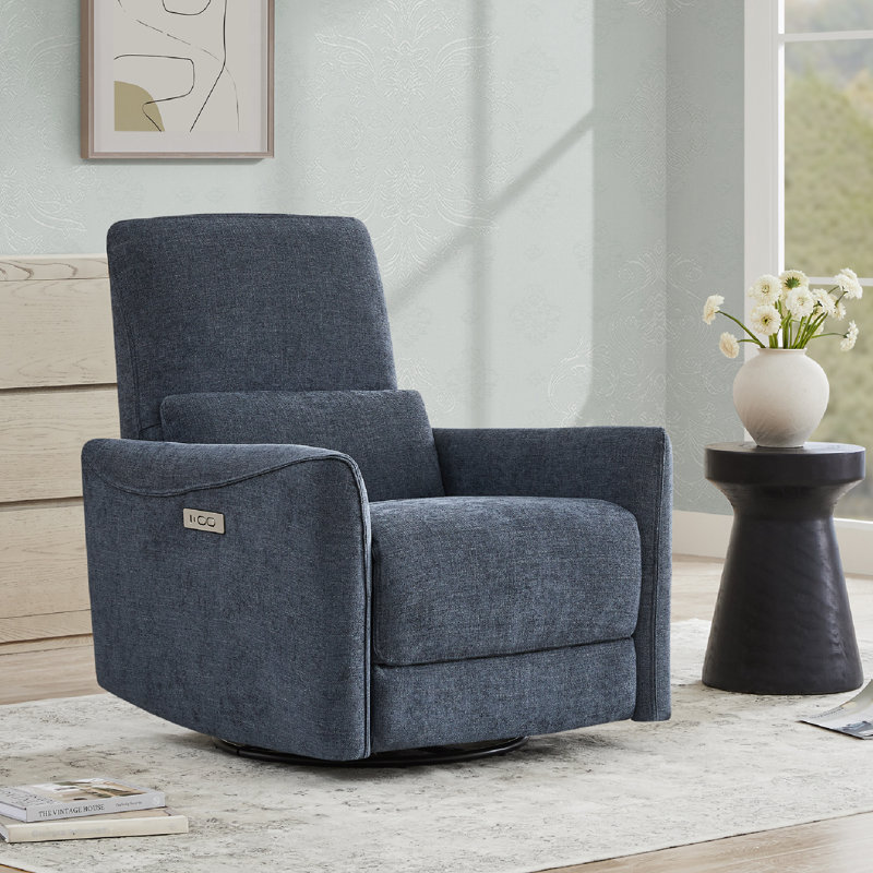 Fauteuil inclinable électrique pivotant rembourré Mikkel, Sergé bleu