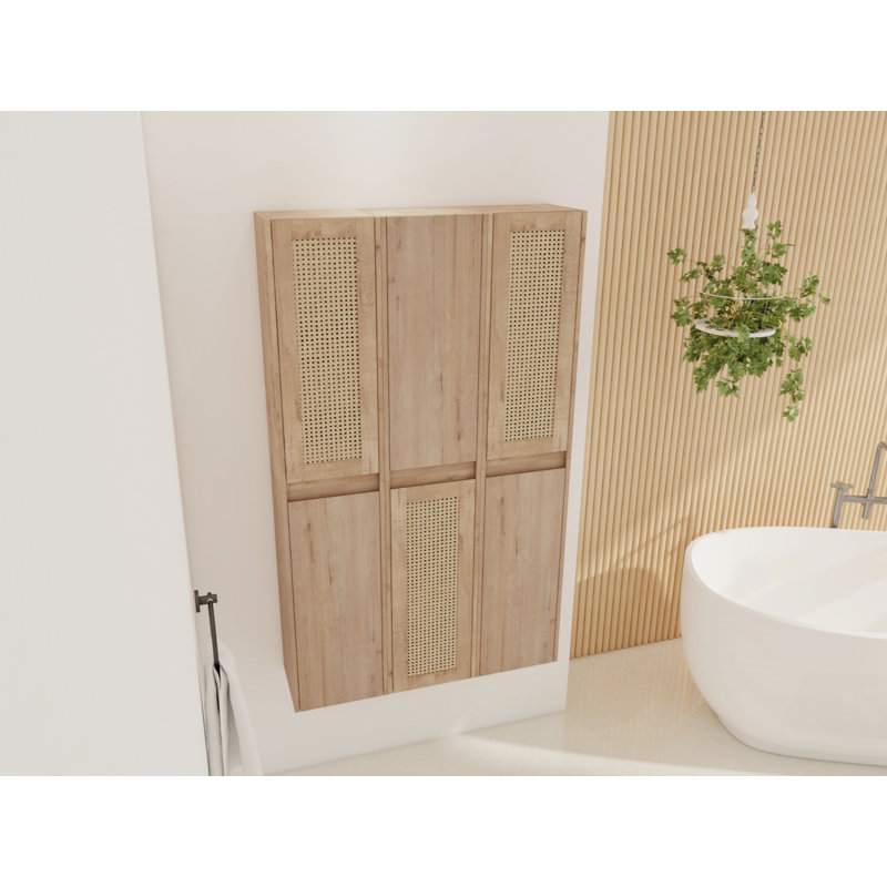 Armoire latérale de salle de bain 36 po, 6 portes à fermeture douce, conception à fixation flottante