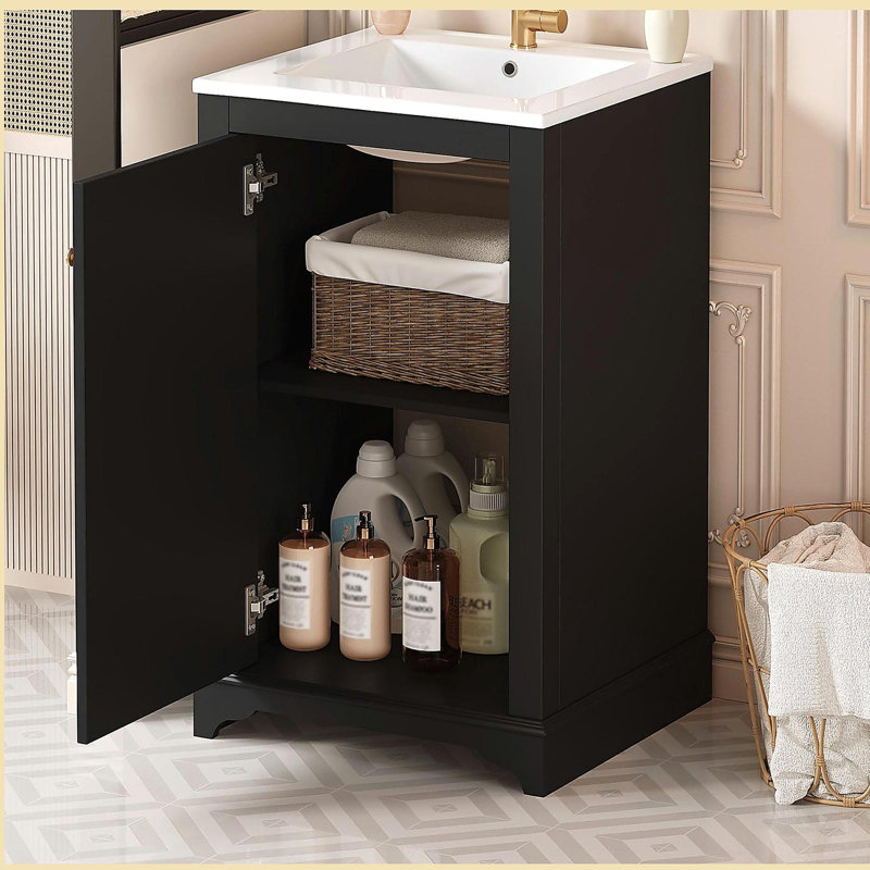 Meuble-lavabo avec porte en céramique 20 po, meuble-lavabo avec porte, Noir