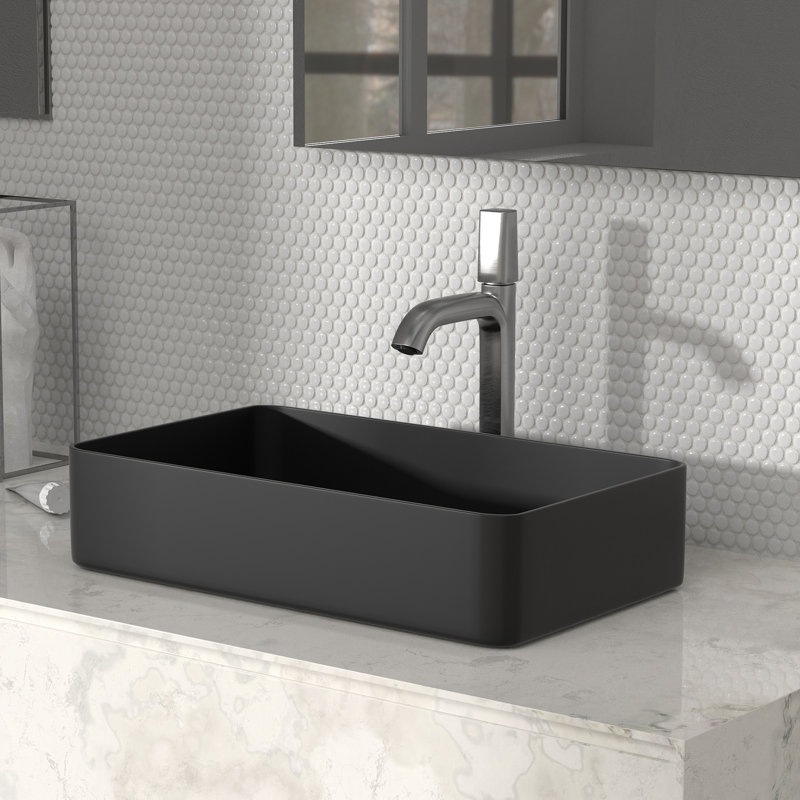 24" Rectangular Melamine Countertop Bathroom Vanity Vessel Sink(Drain not Included), Matte Black