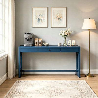 Table d'entrée en bois 59,8 po avec console rétro en placage de chêne avec tiroir et poignée ronde, table de canapé multifonctionnelle avec pied ovale pour le couloir, l'entrée et le salon