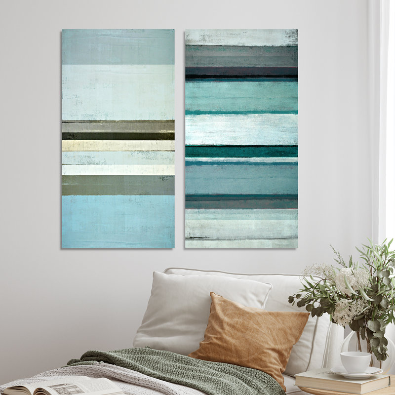 «Blue Meets Gray Modern Art 20688», ensemble de 2 peintures sur toiles, H 20 po x l 24 po x P 1 po, Toile tendue