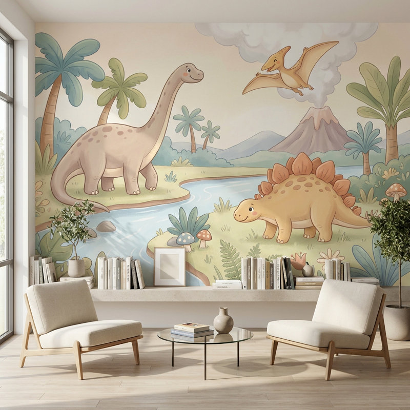 Papier peint dinosaures, 120 po x 96 po, Peler et coller