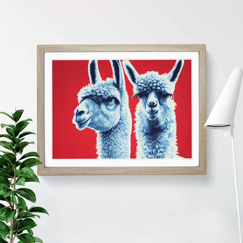 Ingenious Llamas - Single Picture Frame Print, 46cm H x 64cm W x 2cm D, Oak