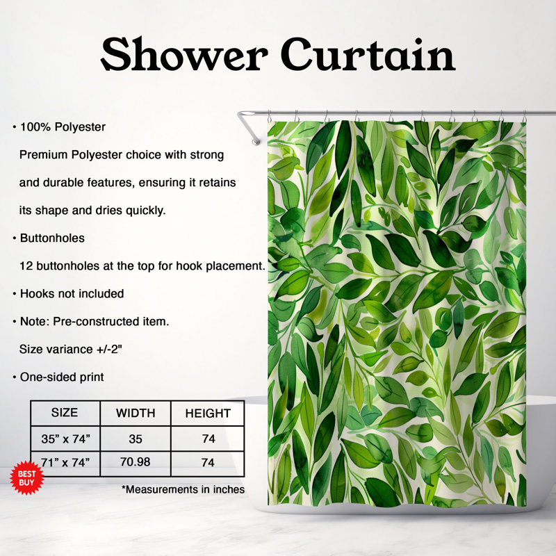 Fresh Shoots - Rideau de douche Premium, H 74 po x l 71 po