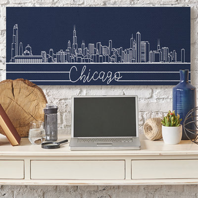 " Chicago Illinois Linework City Skyline " Graphic Art Print