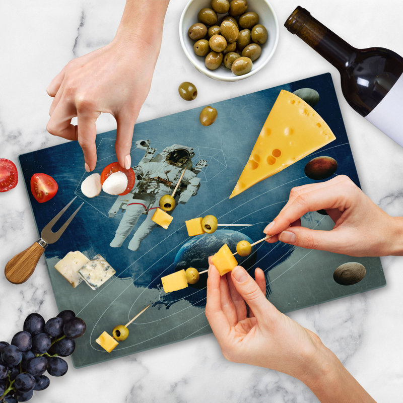 Ambesonne Nebula Cutting Board Large Size Astronaut Planets Space Multicolor