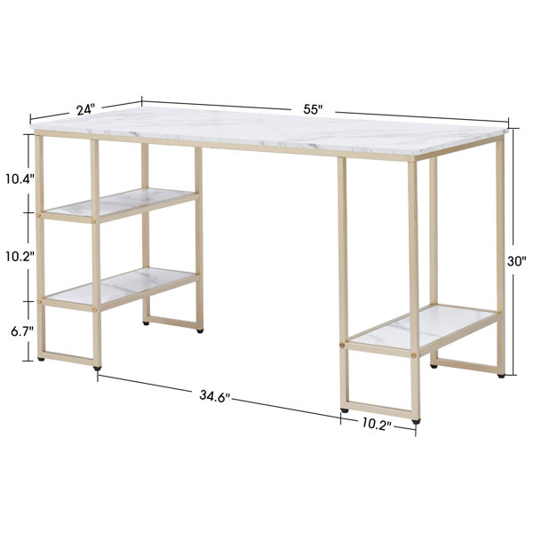 Mcombo Computer Desk Office Desk with 3-Tier Shelves, White Desk