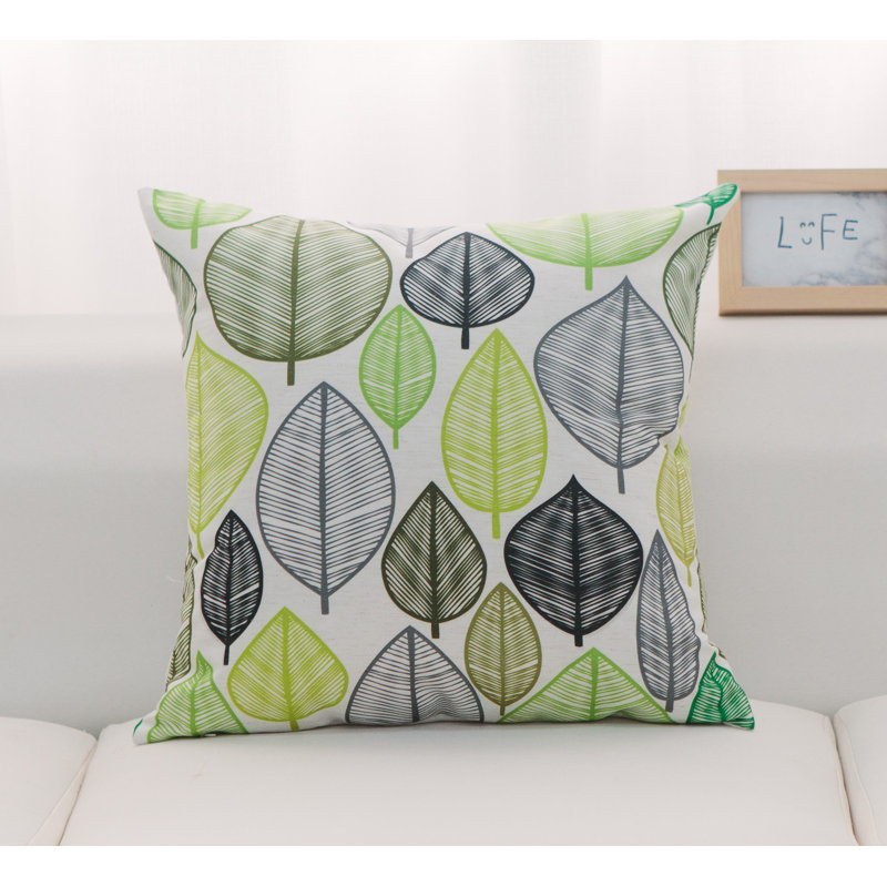 Coussin à imprimé de feuilles, Vert, Pas de bourre