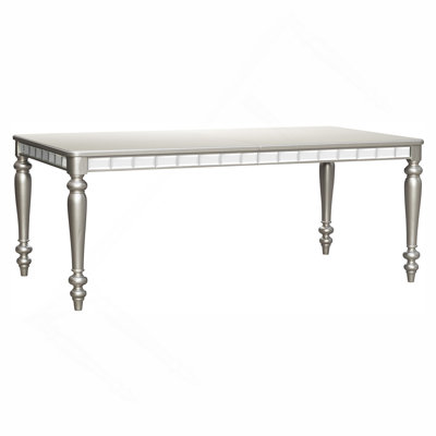 Glamourous Silver Finish Rectangular Dining Table 1Pc Draw Leaf Mirror Trim Apron Dining Room Furniture