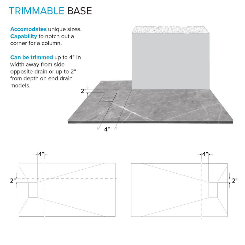 Transolid Trimslate Plus 60-in x 32-in Zero Threshold Tub Replacement Shower Base with End Drain, Ashy Gray