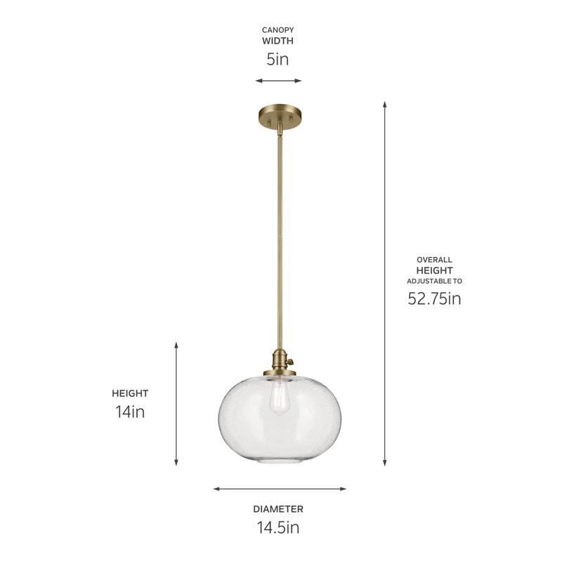 14" 1-Light Globe Pendant, Natural Brass