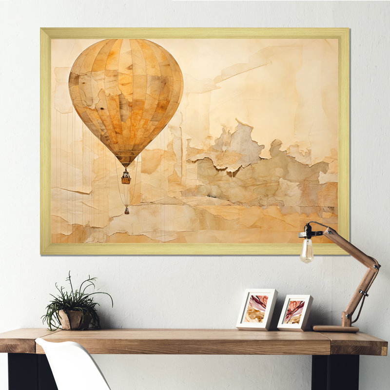 Minimalisme, montgolfière, impression sur toile, Cadre doré simple, H 24 po x l 32 po x P 1 po