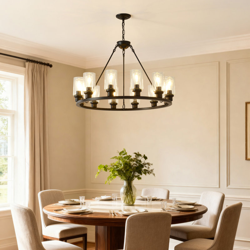 Luminaire suspendu de style campagne moderne en verre 34,25 pouces Wagon Wheel