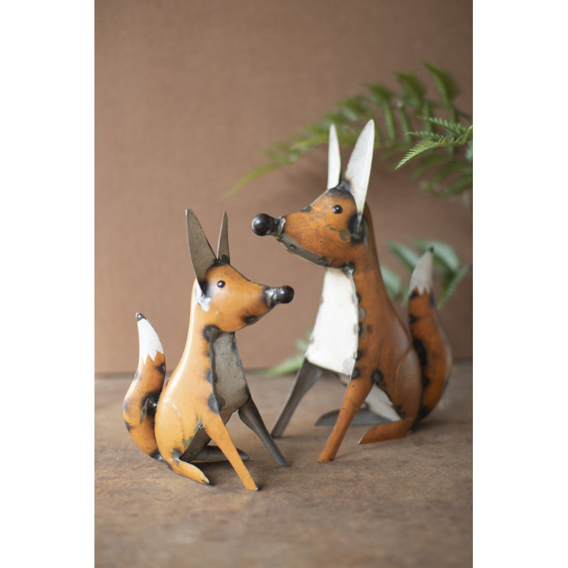  Ensemble de 2 renards en fer recyclé patiné - décorations de jardin ou de cour extérieures