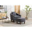 Fauteuil demi-tonneau Mid-Century avec repose-pieds, revêtement en lin, détente pour le salon et le salon