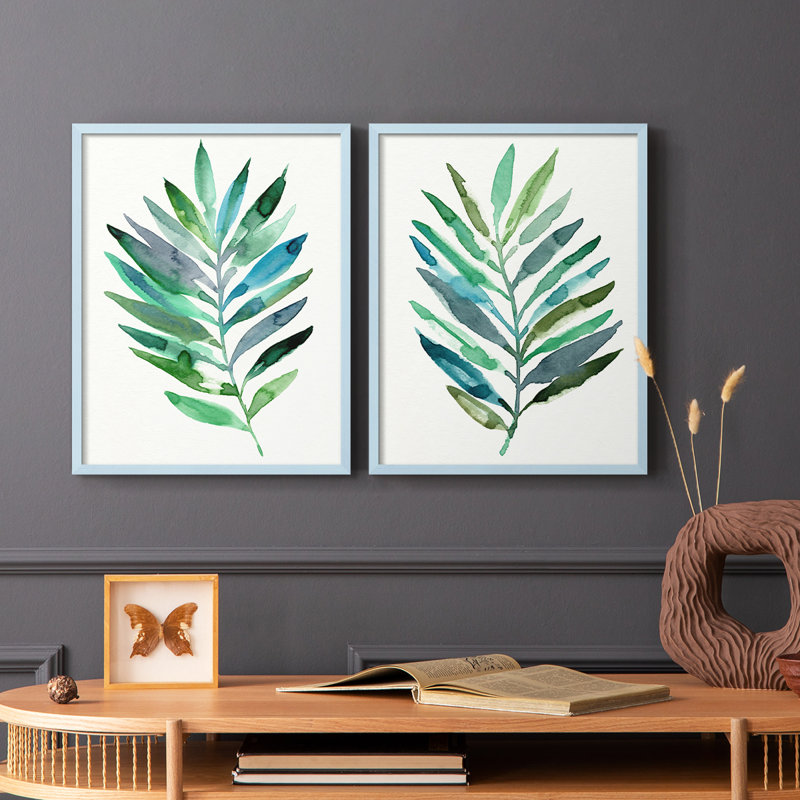 Palm Frond Flow III - reproduction encadrée de qualité supérieure - prête à être accrochée - aucun clou requis - aucun clou requis