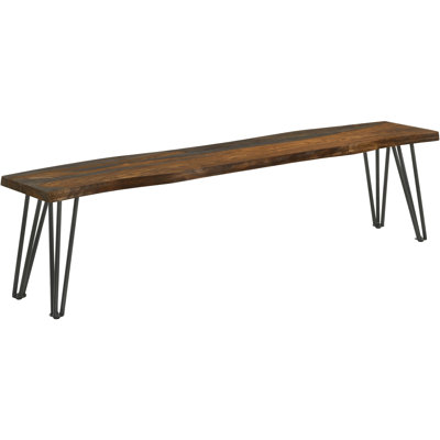 Banc en bois Live Edge au fini gris, pieds en épingle à cheveux - idéal pour un décor de salle à manger moderne, 18 pouces de haut avec des pièces de design contemporain en métal, 70 de large