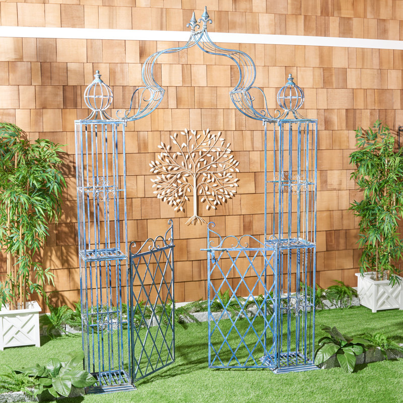 Antique Blue Iron Victorian Romance Garden Arbor
