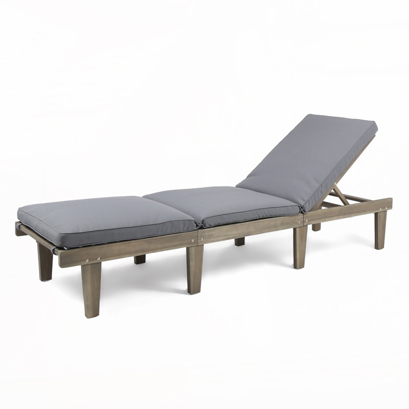 Outdoor Wood Chaise Lounge with Cushion, Gray, Gray