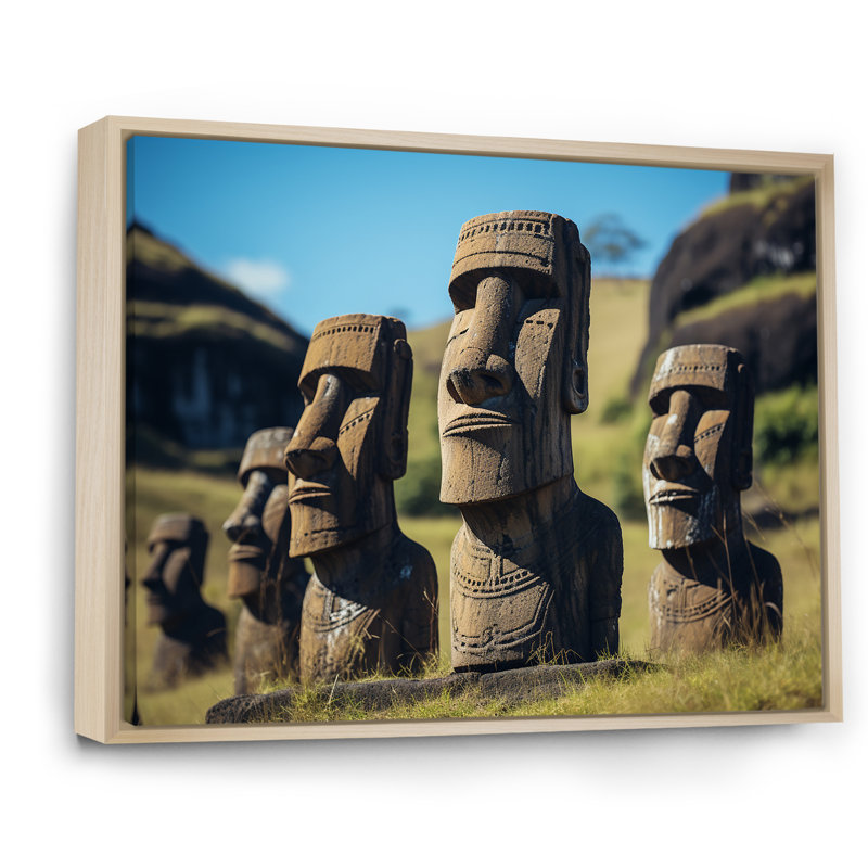 Art moderne brun, Moai Marvel, art asiatique II, H 16 po x l 32 po x P 1 po, Cadre flottant brun