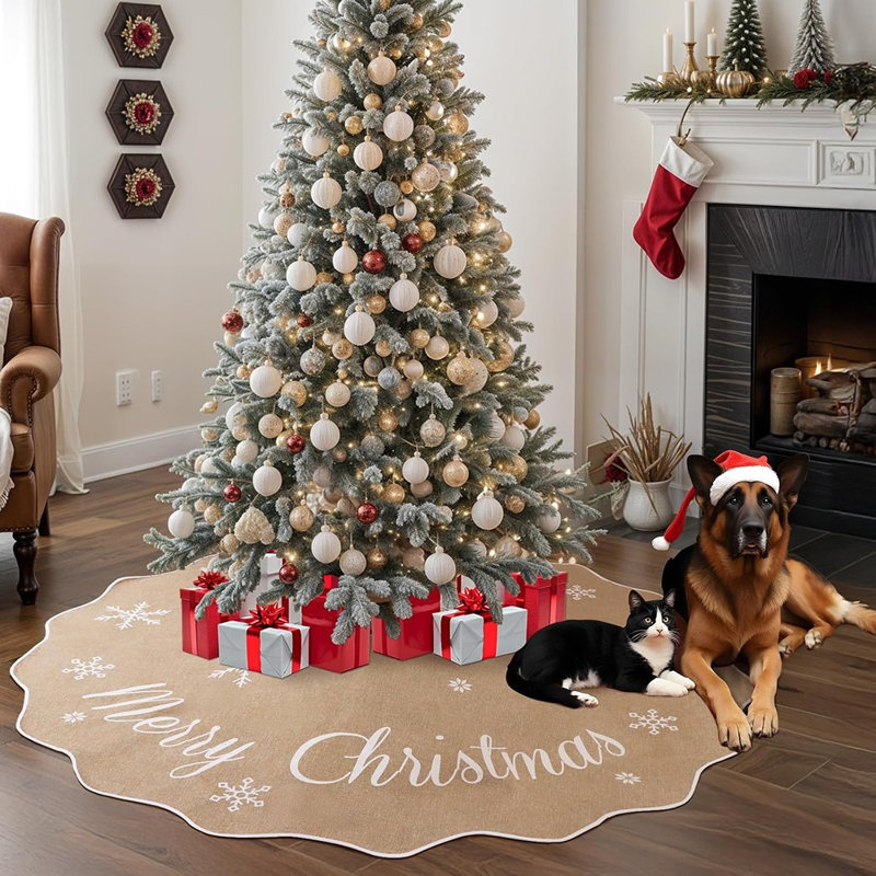 Jupe de sapin de Noël réversible à carreaux rouges et noirs, style rustique et champêtre