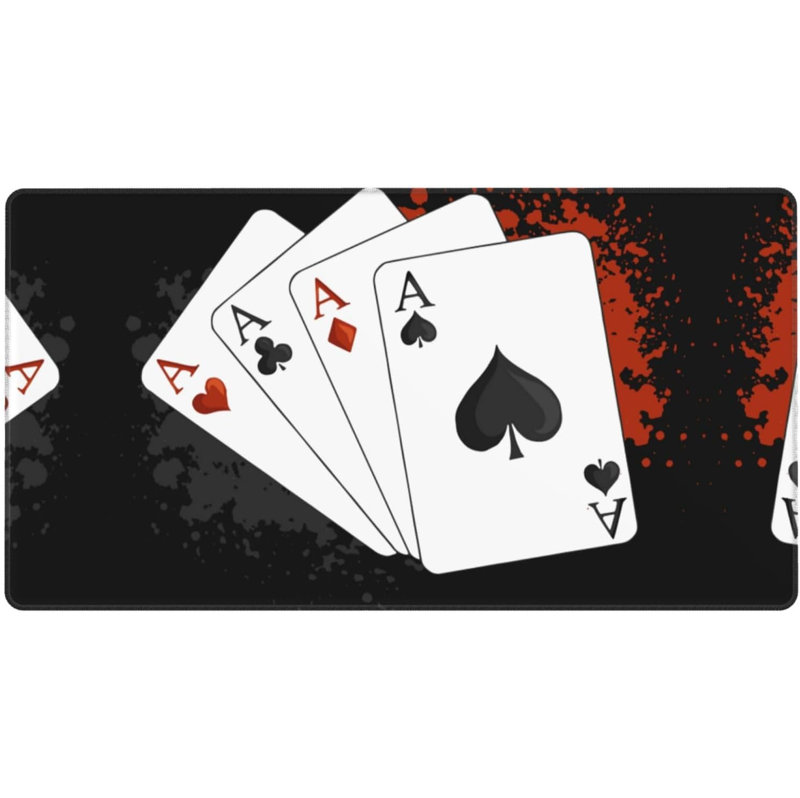 Tapis de souris de jeu Four Aces Poker, grand format - Tapis de bureau antidérapant avec bords cousus, base en caoutchouc texturé durable pour le jeu, 30 x 70 cm