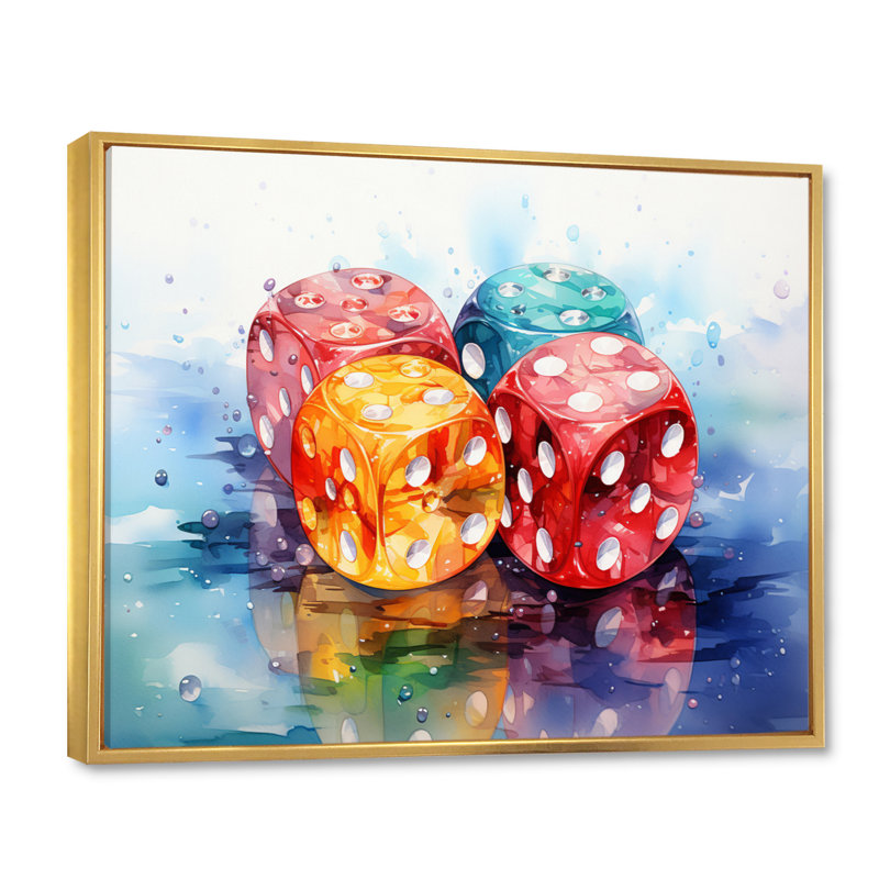 «Casino Royale Dice I», art mural sur toile, jeux de casino, Cadre flottant doré, H 24 po x l 32 po x P 1 po