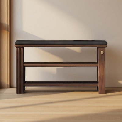 Nordic‑Style Walnut‑Wood Leather Multi‑Functional Shoe Bench for Bedroom & Living Room