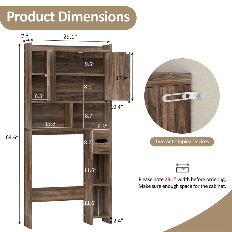 Emefu Freestanding Manufactured Wood Over-The-Toilet Cabinet, Walnut