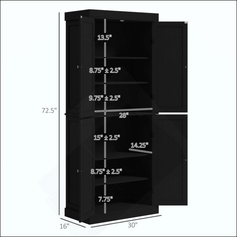 Armoire de cuisine, armoire de cuisine autoportante, armoire de rangement avec portes et tablettes, Noir