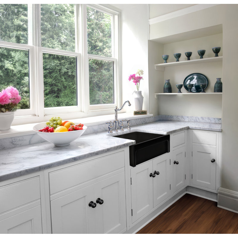 Whitehaus 30” Reversible Single Bowl Fireclay Kitchen Sink: 2-1/2" Lip, Beveled Front Apron, Matte Black