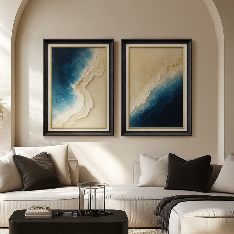 «Dramatic Coastline Edge Deep Blue Contrast», ensemble de 2 reproductions d'art encadrées sur papier de qualité supérieure 26 po x 36 po