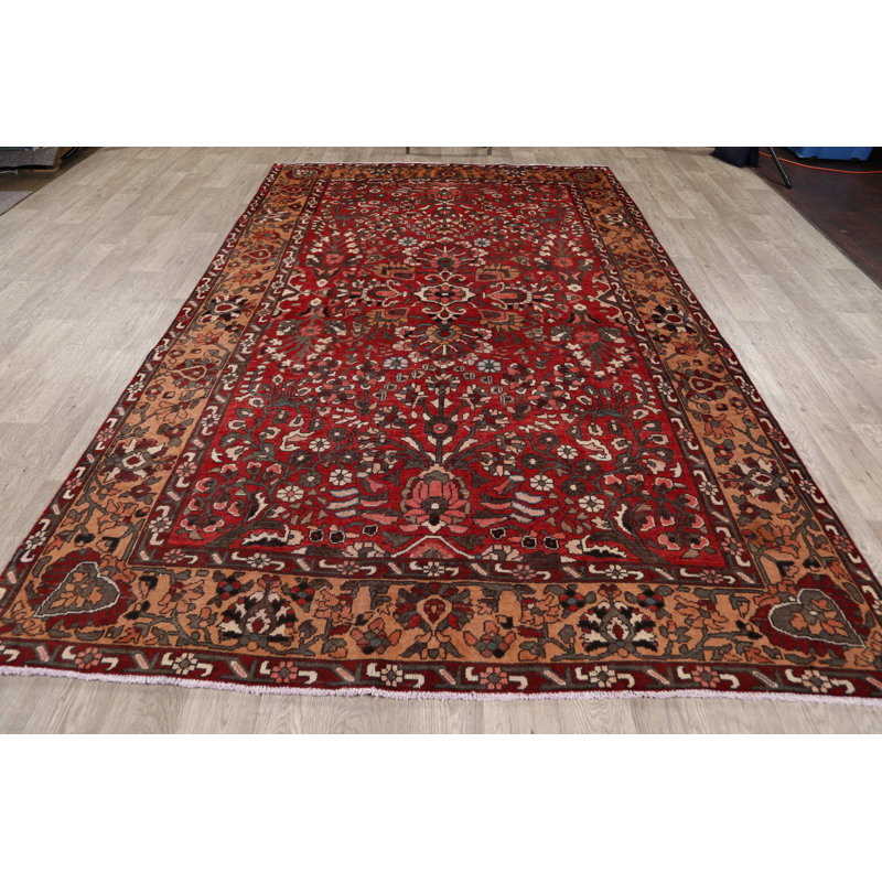 Tapis décoratif en laine rouge à motif de 6 pi 5 po x 10 pi 5 po one-of-a-kind noué à la main bakhtiari