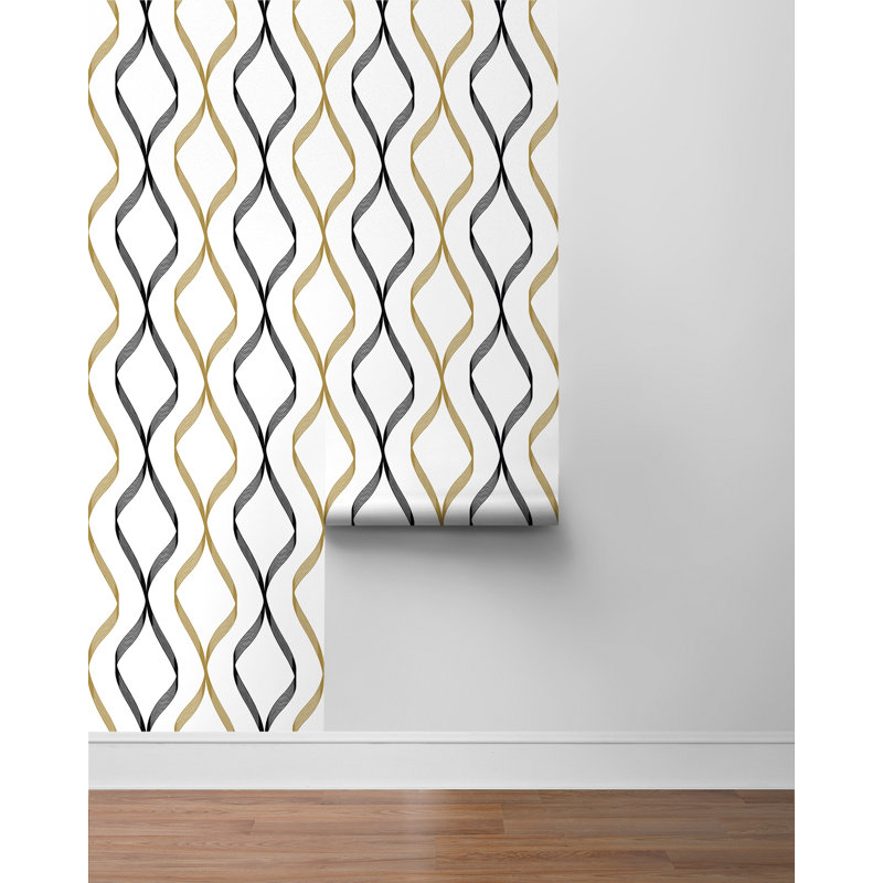 Ejona Peel & Stick Geometric Roll, Metallic Gold/Ebony
