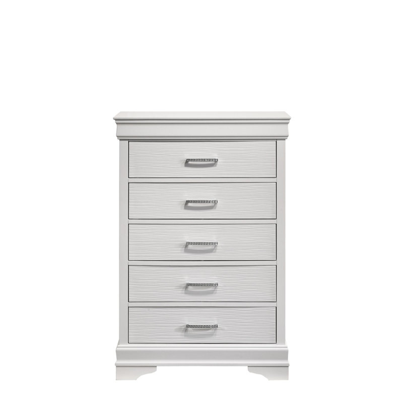 Commode moderne 5 tiroirs en bois, Blanc