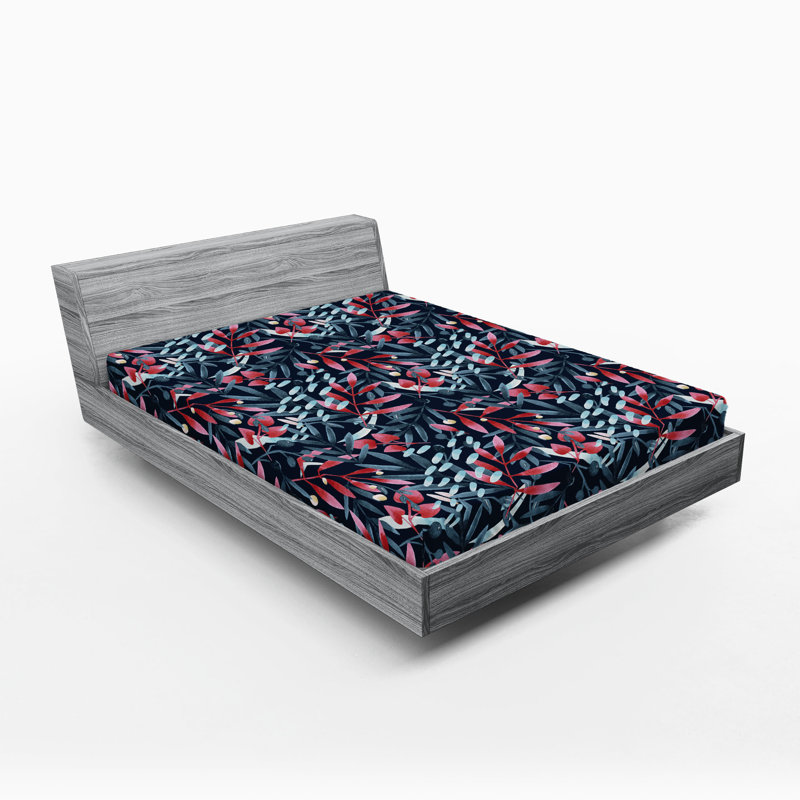 Drap-housse Ambesonne, Corail foncé, ardoise, bleu / floral, Drap-housse grand