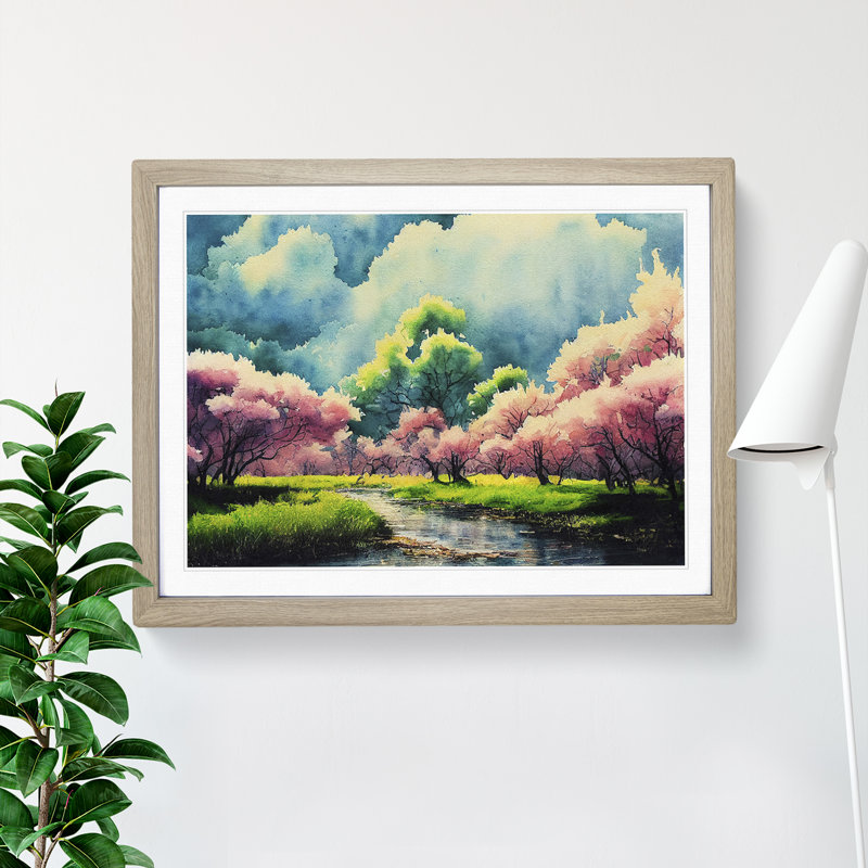 Spring Forest Watercolour - Single Picture Frame Print, Oak, 46cm H x 64cm W x 2cm D