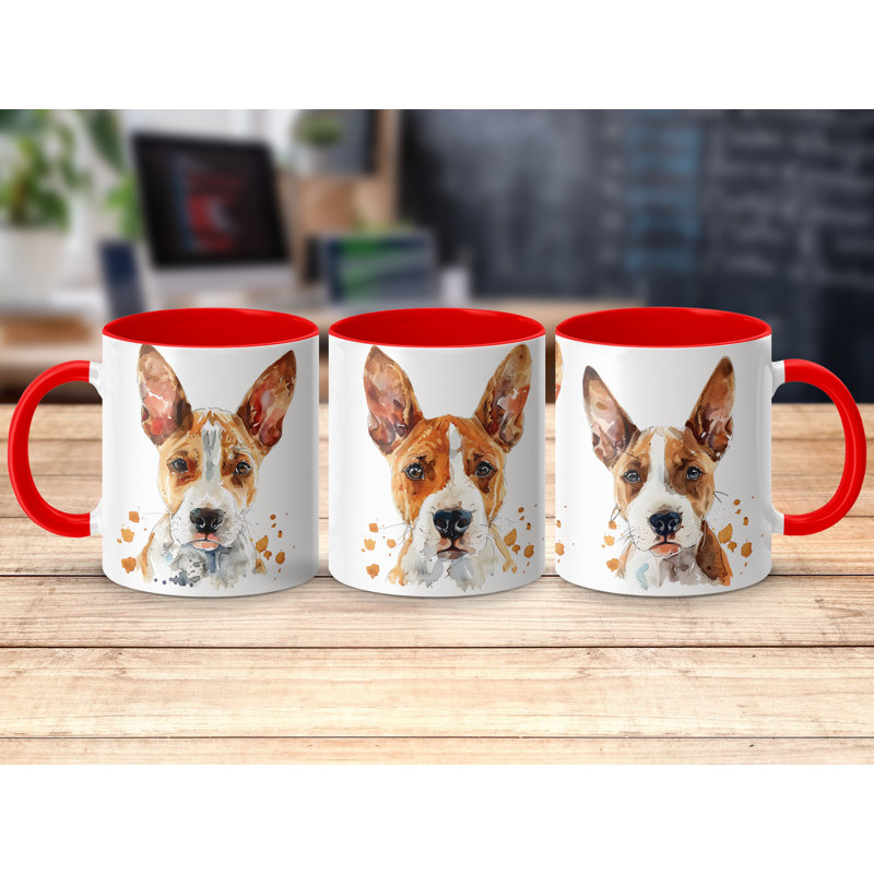 Unique Basenji Dog Watercolor Artwork 11oz Coffee Mug, 2, Red