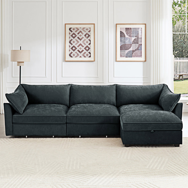 Canapé modulaire en L avec repose-pieds mobile, Gris, H 31,4 po x l 112,6 po x P 34,2 po