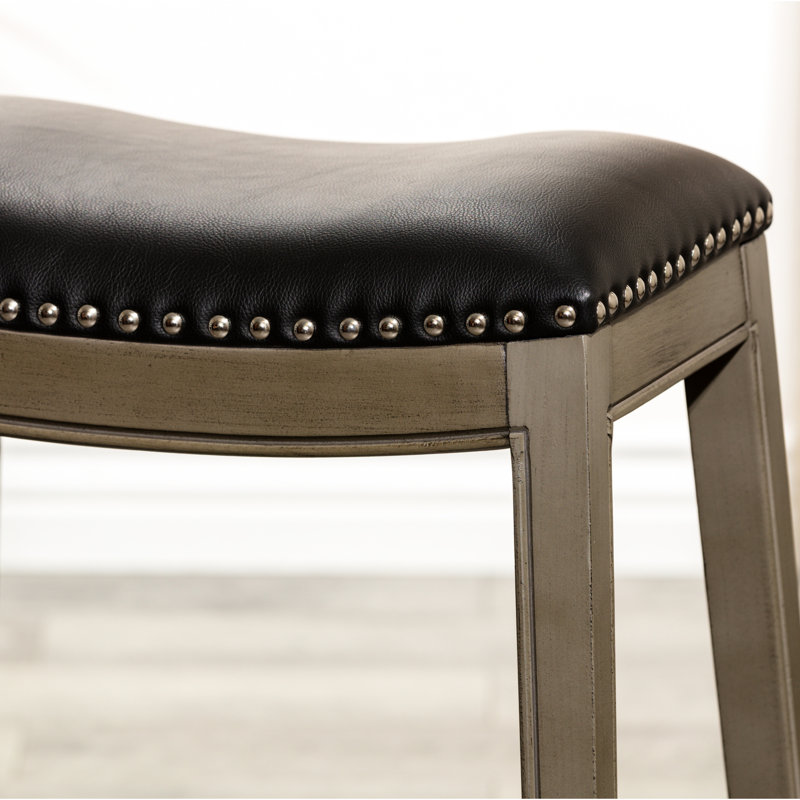 Tabouret de selle à hauteur de comptoir de 24 po en cuir gris et noir - siège profilé pour un confort accru dans la salle à manger, coussin moelleux, cuisine idéale ou bar