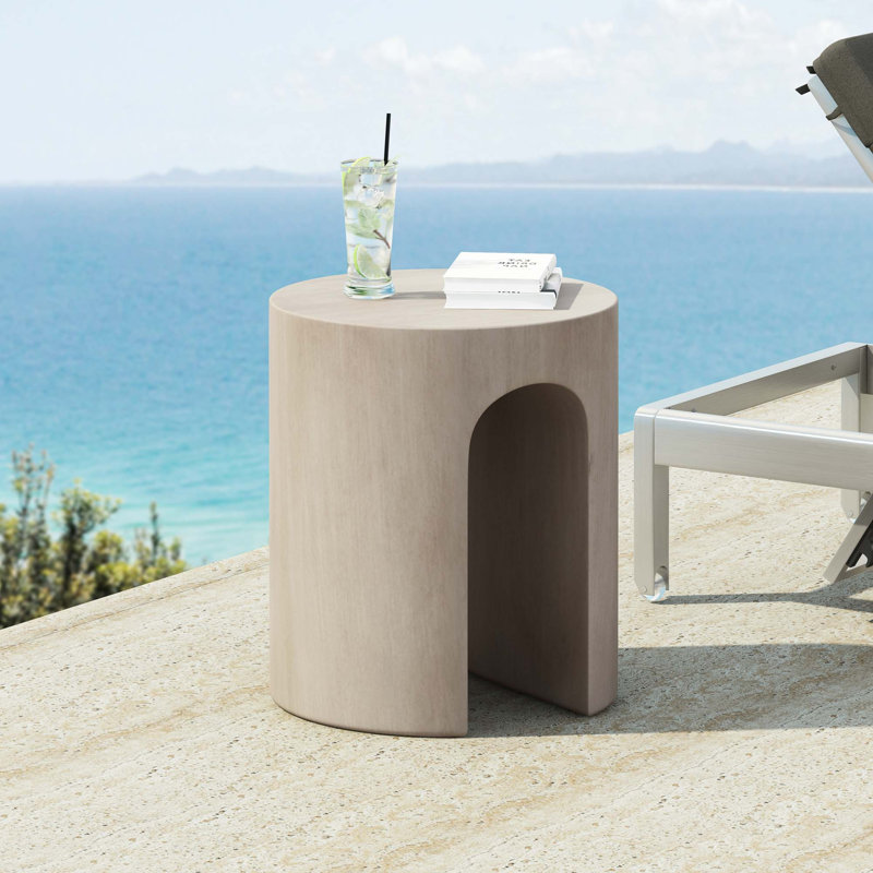 Table d'appoint ronde extérieure gris clair avec base en forme de U, matériau MGO | Idée de cadeau
