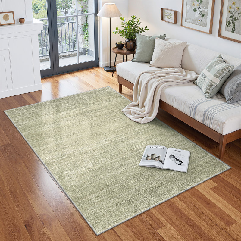 Tapis lavable à rayures rétro antidérapant (beige), Rectangle 4pi x 6 pi, Green