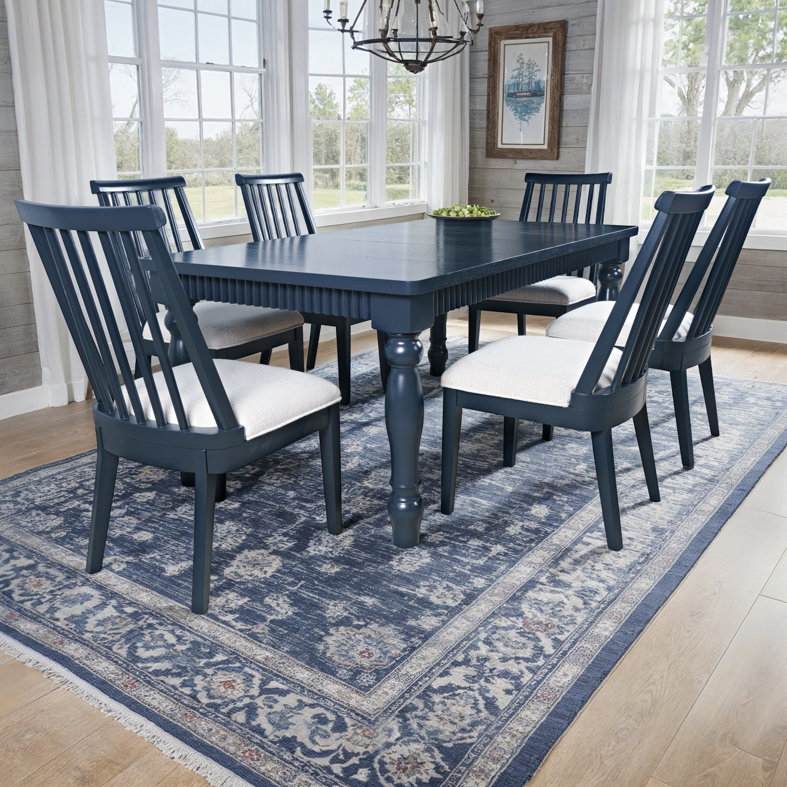 Pearce Dining Table Set with Removable Leaf, 7 Pieces: Table, 6 Chairs, Navy