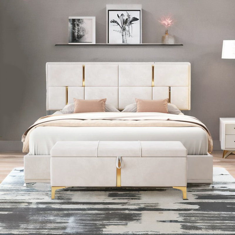 Grand lit plateforme 2 pièces Koretta, Beige