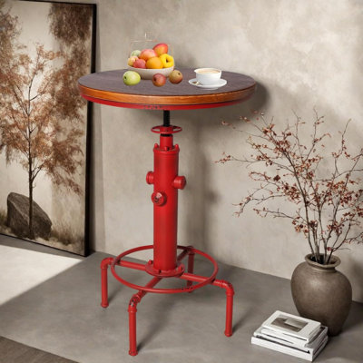 Anguel Pine Round Solid Wood Top Metal Base Dining Table